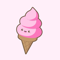 Kawaii pink strawberry sweet ice cream cone