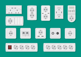 Vector illustration. Set of realistic switches and sockets.