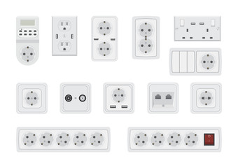Vector illustration. Set of sockets and switches.