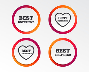 Best boyfriend and girlfriend icons. Heart love signs. Award symbol. Infographic design buttons. Circle templates. Vector