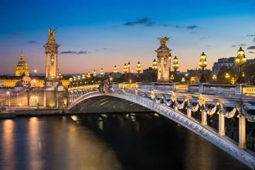 Photo sur Plexiglas Pont Alexandre III Pont Alexandre III la nuit à Paris, France
