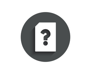 Unknown Document simple icon. File with Question mark sign. Untitled Paper page concept symbol. Circle flat button with shadow. Vector