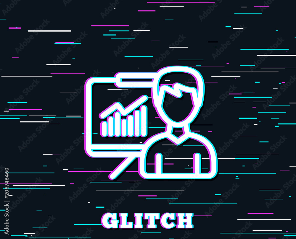 Poster glitch effect. presentation line icon. education board sign. lecture with charts symbol. background 