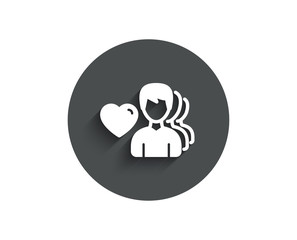 Couple Love simple icon. Group of Men sign. Valentines day symbol. Circle flat button with shadow. Vector