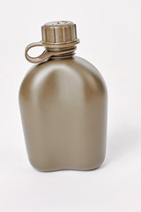 Green military bottle isolated. Close up. White background.