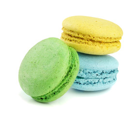 colorful macaroons isolated on white background closeup