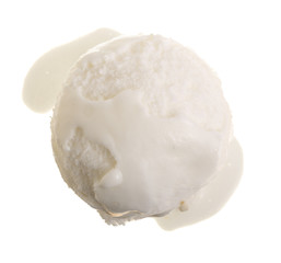 Vanilla ice cream scoop isolated on white background. Top view. Flat lay