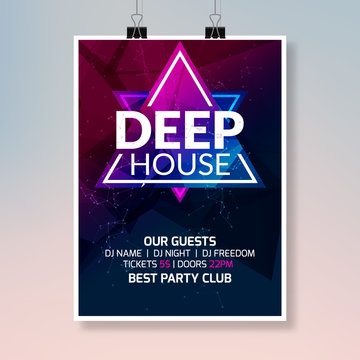 Deep house dance music poster. Music party flyer banner design. Disco night club event template