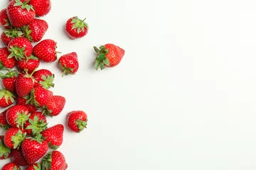 Fotobehang Flat lay composition with with tasty ripe strawberries on light background © New Africa