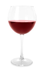Glass of expensive red wine on white background