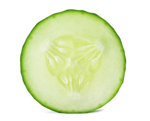 Slice of fresh cucumber on white background