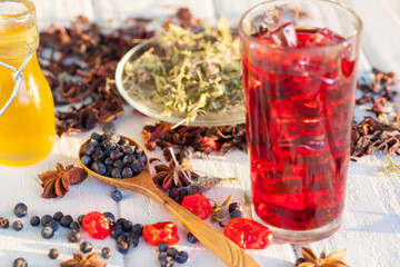 Red Hot Hibiscus tea in a glass mug