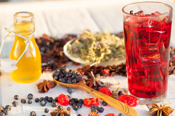 Red Hot Hibiscus tea in a glass mug