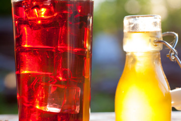 Red Hot Hibiscus tea in a glass mug