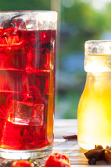 Red Hot Hibiscus tea in a glass mug