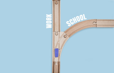 A view of a crossover on a white background. The decision-making process, the concept of difficult life choices, school or work.