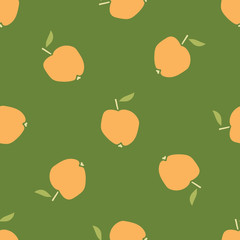 Apple seamless pattern. Fruit background. Apples on the green background.