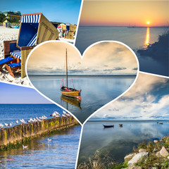 Collage of beautiful sandy beach  Leba, Baltic Sea, Poland

