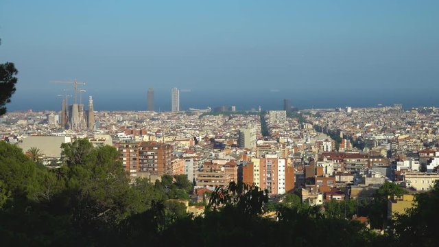 View of Barcelona and the Mediterranean from the height of the Park Guell