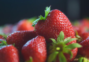 bright and juicy strawberries, the texture of the berries