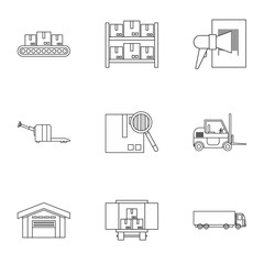 Warehouse icons set. Outline illustration of 9 warehouse vector icons for web
