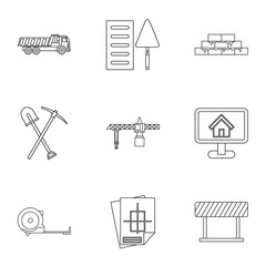 Building tools icons set. Outline illustration of 9 building tools vector icons for web