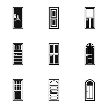 Security doors icons set. Simple illustration of 9 security doors vector icons for web