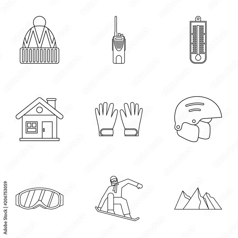 Poster snowboard icons set. outline illustration of 9 snowboard vector icons for web