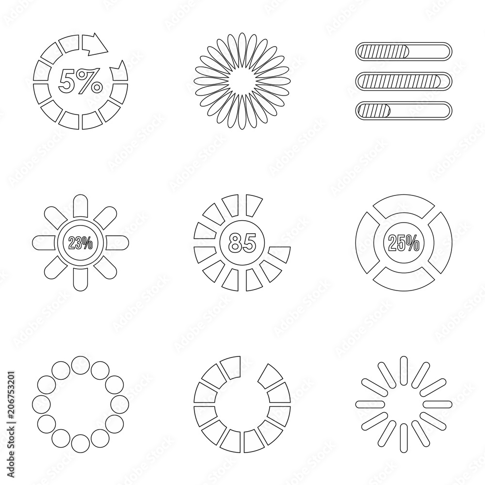 Aufkleber loading and waiting icons set. outline illustration of 9 loading and waiting vector icons for web