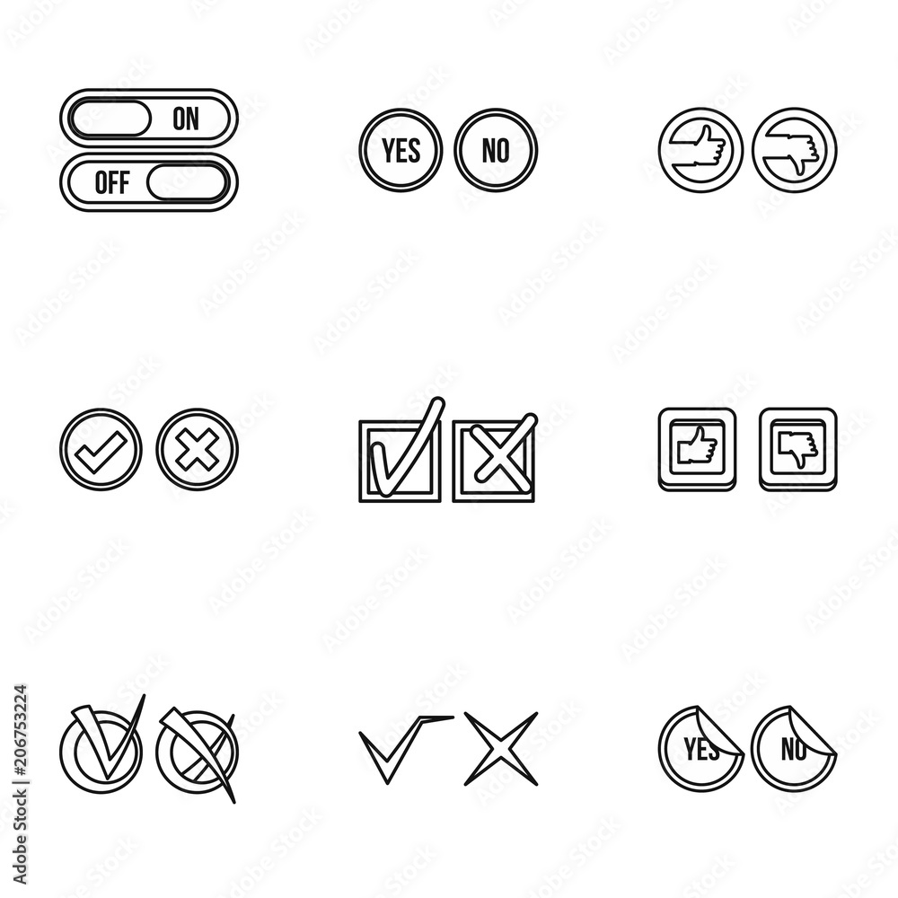 Aufkleber tick icons set. outline illustration of 9 tick vector icons for web