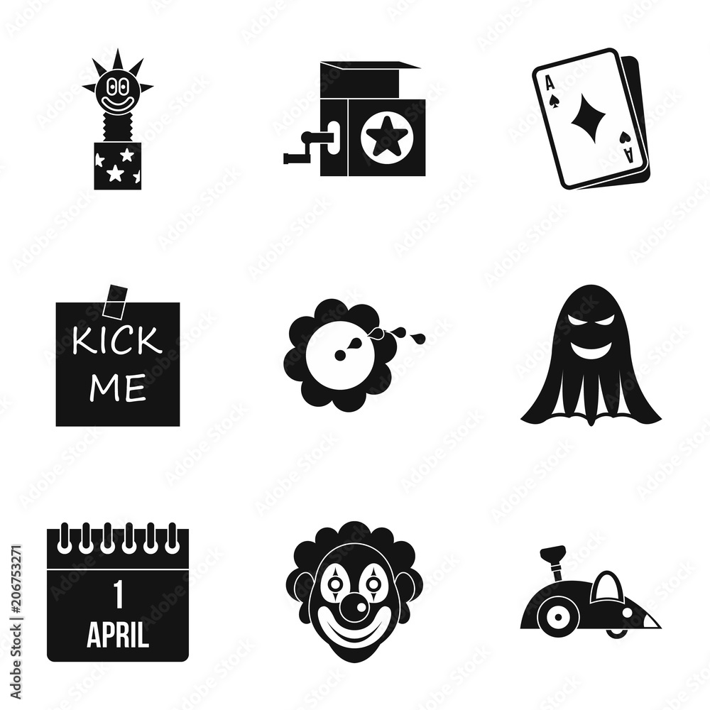 Poster first of april icons set. simple illustration of 9 first of april vector icons for web