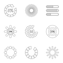 Loading and waiting icons set. Outline illustration of 9 loading and waiting vector icons for web