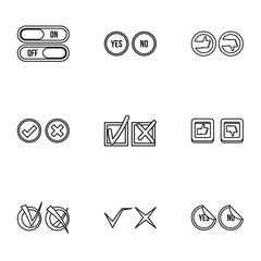 Tick icons set. Outline illustration of 9 tick vector icons for web