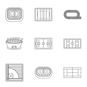 Sports complex icons set. Outline illustration of 9 sports complex vector icons for web