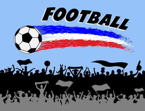Football graph and brush strokes with soccer fans silhouettes