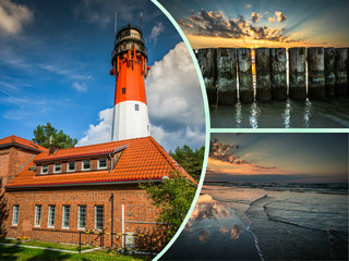 Collage of beautiful sandy beach  Leba, Baltic Sea, Poland

