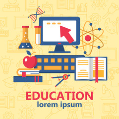 Education poster with various school supplies