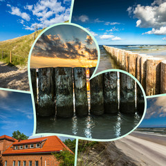 Collage of beautiful sandy beach  Leba, Baltic Sea, Poland

