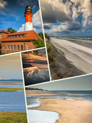 Collage of beautiful sandy beach  Leba, Baltic Sea, Poland


