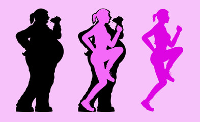 Obraz na płótnie Canvas Fat and Slim Woman Silhouette