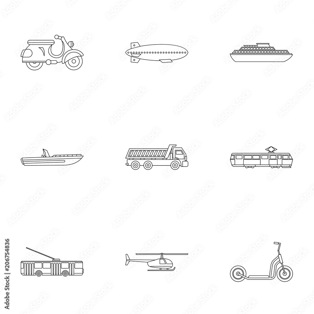 Poster movement icons set. outline illustration of 9 movement vector icons for web