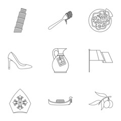 Tourism in Italy icons set. Outline illustration of 9 tourism in Italy vector icons for web