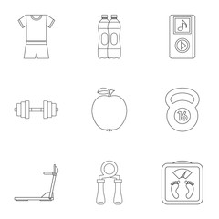 Fitness icons set. Outline illustration of 9 fitness vector icons for web