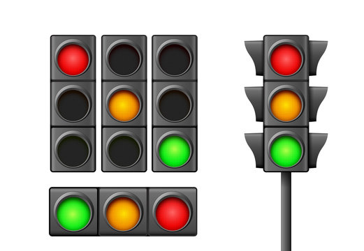 Street Traffic Light Icon Lamp. Traffic Light Direction Regulate Safety Symbol. Transportation Control Warning