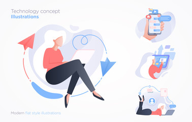 Set of communication technology concept illustration. Modern flat style