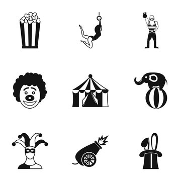 Circus chapiteau icons set. Simple illustration of 9 circus chapiteau vector icons for web