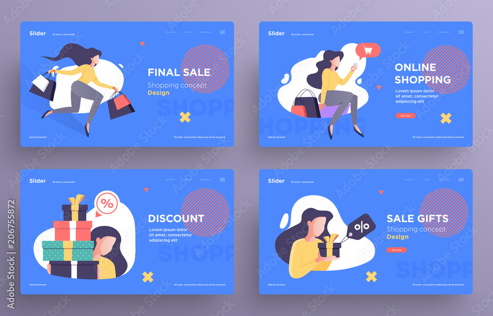 Canvas Prints presentation slide templates or hero banner images for websites, or apps. shopping concept illustrat