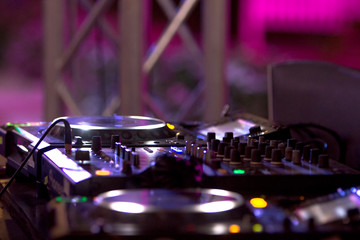 DJ console on the evening street performance