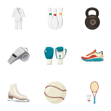 Sports stuff icons set. Cartoon illustration of 9 sports stuff vector icons for web