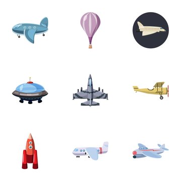 Aircraft icons set. Cartoon illustration of 9 aircraft vector icons for web